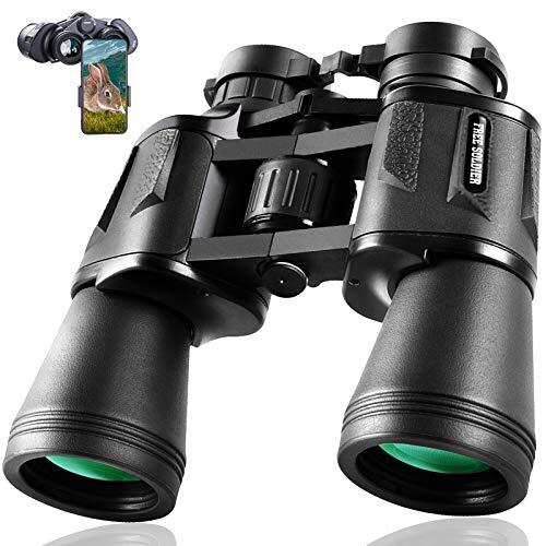 FREE SOLDIER 20x50 verrekijker - verrekijker voor volwassenen met nachtzicht bij weinig licht, BAK4 Prism FMC-lens Compacte verrekijker met smartphone-adapter voor wandelen Vogels kijken Jagen, zwart