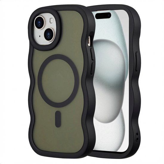 Selencia Wavy Case - Golvend Hoesje geschikt voor Apple iPhone 15 - Zwart