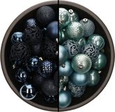 Bellatio Decorations Kerstballen mix - 74-delig - ijsblauw en donkerblauw - 6 cm - kunststof