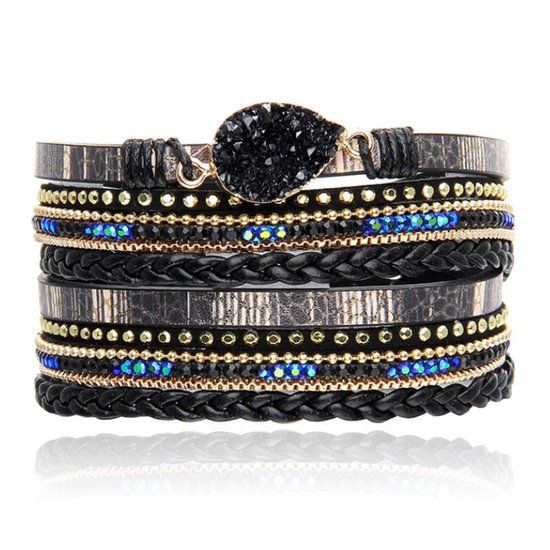 Deja Jewels Lookinggoodtoday Zwarte Multilayer Armband met Steen