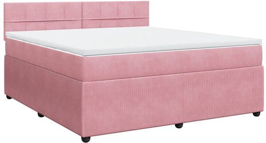 vidaXL Boxspring met matras fluweel roze 180x200 cm