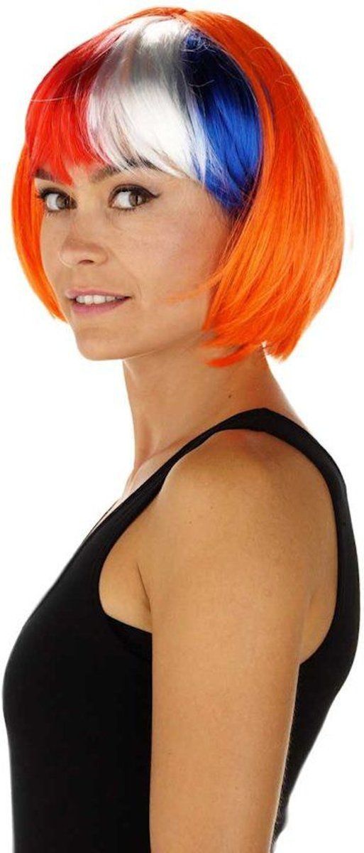 Folat Pruik Bob Pony Rood-Wit-Blauw