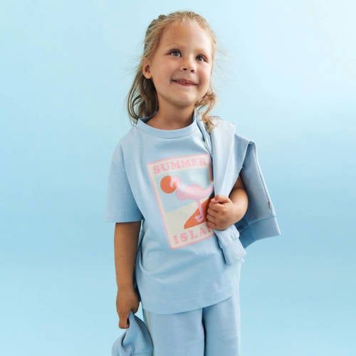 Wheat sweater met backprint lichtblauw