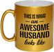 Bellatio Decorations Shoppartners Bv This is what an awesome husband looks like cadeau mok / beker - 330 ml - goudkleurig