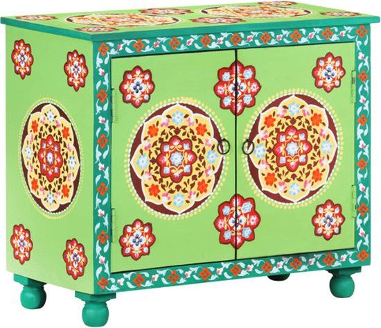 vidaXL Dressoir handgeschilderd 70x35x60 cm mangohout meerkleurig