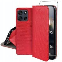 Motorola Housse pour Motorola Moto G56 5G - etui coque pochette portefeuille + film ecran - ROUGE MAGNET
