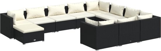 vidaXL 11-delige Loungeset met kussens poly rattan zwart