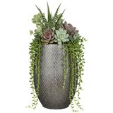 Mica decorations Bloempot / plantenpot Madeira - hoog model - zilver - terracotta - 30 x 50 cm - schubbenpatroon