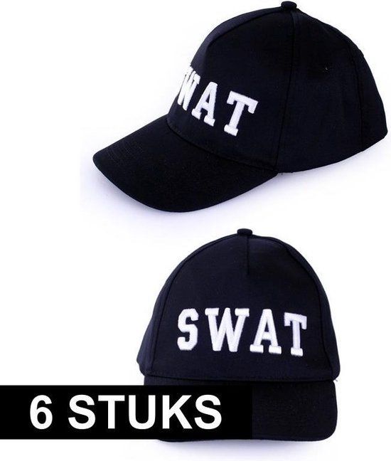 6x Politie SWAT baseball caps verkleedkleding voor volwassenen - Zwart - Katoen - Unisex