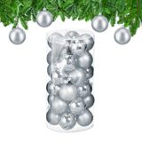 Relaxdays Kerstballen, Set van 30, Plastic, Onbreekbaar, Mat en Glanzend, Ø 6 cm, Zilver