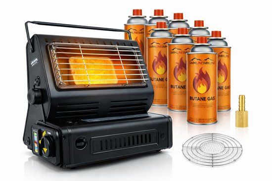 SMH LINE 2-in-1 Draagbare Gaskachel - Straalkachel - Buitenkachel | Camping Heater | Terrasverwarming - INCLUSIEF 8x Gasflessen en Kookrooster