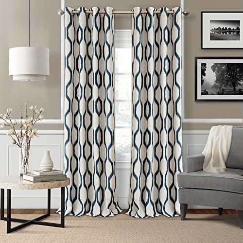 Elrene Home Fashions Blackout Room Darkening Grommet Linen Curtain Panel - 52" x 95" - Blue