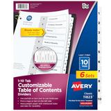 Avery 10 tabverdelers voor 3 ringmappen, aanpasbare inhoudsopgave, klassieke witte tabs, 6 sets (11823)