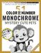 Mystery Monochrome Cute Pets: A Single-Color Color-by-Number Book Featuring 51 Adorable Puppies, Kittens, and Lovable Animal Friends