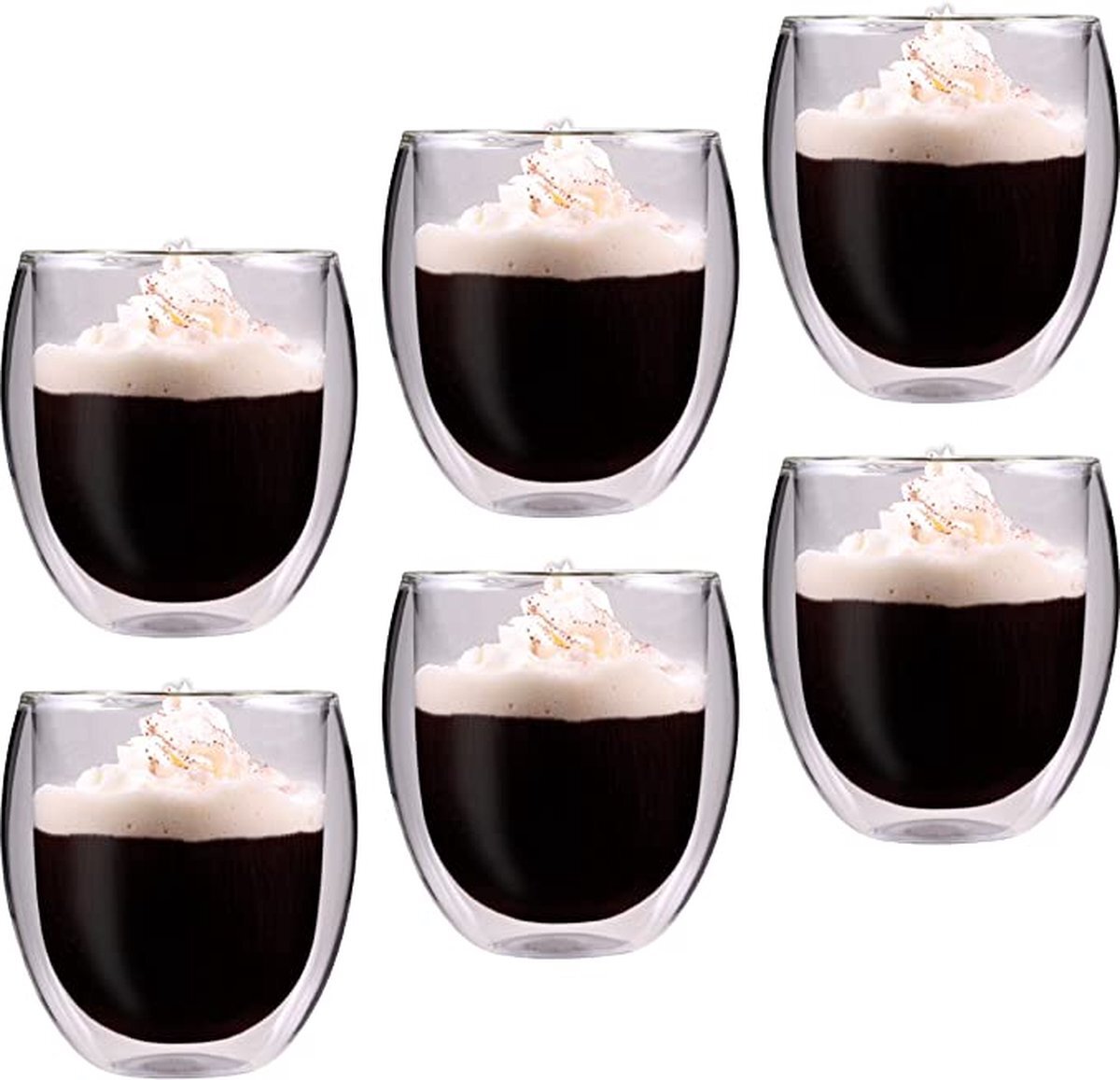 Feelino "6R" XXL 6X 400ml extra grote theeglazen en koffieglazen, thermoglazen met zwevend effect ook voor latte macchiato