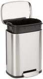 Amazon Basics Keukenvuilnisbak, vierkant, met stalen balk als voetpedaal, soft-close-mechanisme, voor thuis en op kantoor, 5 liter (klein), satijnen nikkel afwerking