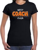 Bellatio Decorations Shoppartners Bv Best Coach Ever / Beste Coach Ooit Cadeau T-shirt / Shirt - Zwart met Oranje en Witte Letters - voor Dames - Verjaardag Shirt / Cadeau T-shirt M