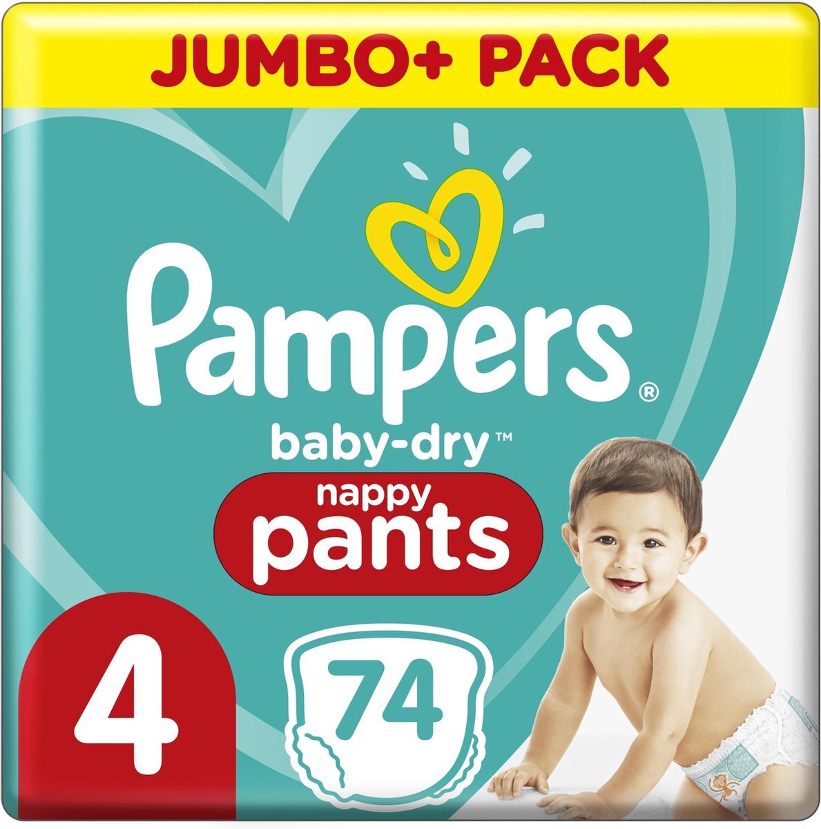 Pampers Baby-Dry Pants Maat 4, 74 Luierbroekjes, 9kg-15kg wit, groen