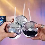 MikaMax Disco Ball Cups – Set van 3 – Zilver – Polystyreen – 600 ml – Inclusief Rietjes