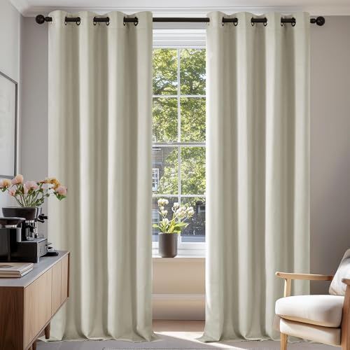 Deconovo Warmte-isolerende Verduisteringsgordijnen, Modern Design met Oogjes, Gordijnen voor Woonkamer en Slaapkamer, 140 x 260 cm (Breedte x Hoogte), Lichtbeige, 2 Stuks
