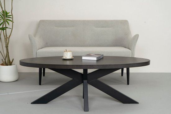 Lizzely Garden & Living Salontafel Ovaal Eiken Zwart 130cm Denzel Industrieel