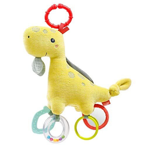 Fehn 051162 Activity-dino – motoriek speelgoed om op te hangen met spannende speelfuncties om vast te pakken en geluiden te creëren – een perfecte metgezel voor baby's en peuters vanaf 0+ maanden
