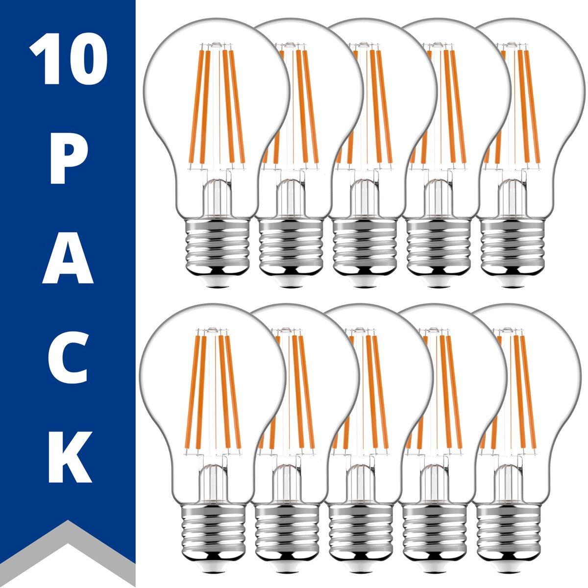 LED.nl ProLong LED Filament Lampen - Ø 6 cm - Warm Wit - 7W E27 - A60 Helder - 10 pack