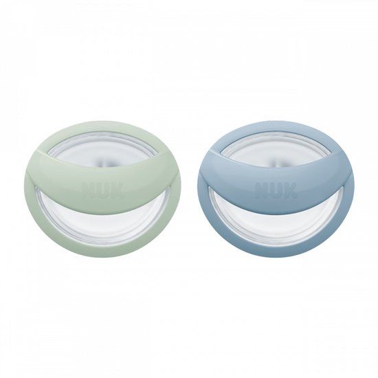 NUK Perfect Match Fopspeen, Klassieke Speen, Silicone, Groen, Blauw, 0-6 maanden, 2 stuks