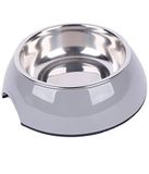 Dehner Voerbak Hond, Honden- en kattenbak, Ø 22 cm, hoogte 6 cm, 700 ml, melamine/roestvrij staal/rubber, grijs