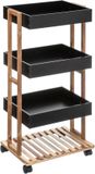 5five Doucherekje/badkamerrekje/trolley - bamboe/zwart - 4 lagen - 40 x 30 x 87 cm