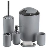 GMMH Badset, 6-delig, diverse badkameraccessoires, met zeepdispenser en wc-borstel (grijs ontwerp 3)