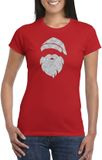 Bellatio Decorations Kerst T-shirt voor dames - Kerstman hoofd - rood - glitter bedrukking - zilver - Kerstkleding S