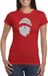Bellatio Decorations Kerst T-shirt voor dames - Kerstman hoofd - rood - glitter bedrukking - zilver - Kerstkleding S