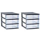 EDA 2x stuks ladenkast/bureau organizers zwart stapelbaar A4 met 3x lades L26 x B36 x H28 cm - Ladenblokken