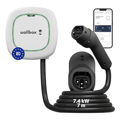 Wallbox Pulsar Max, oplader voor elektrische voertuigen (7,4 kW, type 2, WLAN, Bluetooth, OCPP, binnen en buiten, 7 m, eenvoudige installatie), compatibel met Alexa en Google Home, wit