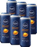 NIVEA MEN Sport Douchegel Mannen - 3-in-1 Shower Gel Met Limoengeur - Shampoo - Voordeelverpakking - 6 x 500 ml