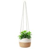 YANJINGHE Bloempotten, hangend, zeegras plantenpot, hangende plantenmand, natuurlijk katoen, handgeweven bloemenhanger, plantenhanger met lang hangend touw, voor binnen en buiten, decoratie (medium)