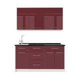 Vicco Eenpersoonskeuken Fame-Line, Bordeauxrode hoogglans/Wit, 150 cm, WB Antraciet