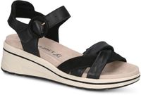 Caprice Dames Sandaaltje 9-28304-46 019 H-breedte Zwart Leer Plateau Sleehak Klittenband 36 EU