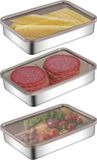 Ensemble de glacières 3 glacières en acier inoxydable pour charcuterie, réfrigérateur à viande, glacière pour charcuterie, organisateur de réfrigérateur, conteneurs à viande en acier inoxydable avec couvercle pour fromage et viande (20 * 14 * 4 cm)
