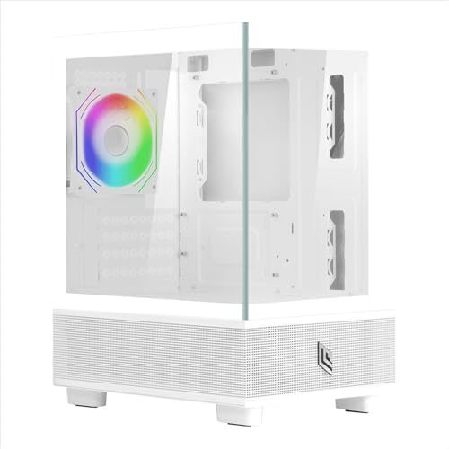 Noua Fobia L202 Micro-ATX PC-hoes, mesh-design, mini-tower gaming dubbele kamer, ARGB 120 mm ventilator, voor- en zijpaneel, frameloos glas, wit