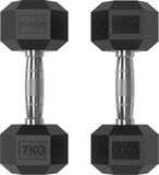 Focus Fitness Haltères Hexa - Set 2x 7 kg - Caoutchouc - Noir