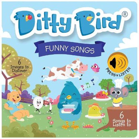 DITTY BIRD Funny Songs Kinderliedjes geluidenboek - Babyspeelgoed met muziek en geluid. Met 6 geluidsknoppen om Engels te leren. Perfect voor kinderen vanaf 1 jaar die tweetalig worden opgevoed.