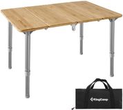 KingCamp Monhike Klaptafel Camping Klaptafel Aluminium - Bamboehout traploos verstelbaar