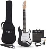 Gear4music 3/4 LA Elektrische Gitaar, Zwart, 10W Gitaarversterker & Accessoireset
