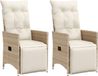 vidaXL Tuinstoelen - 2 stuks - Verstelbaar - Met kussens - Polyrattan - Beige