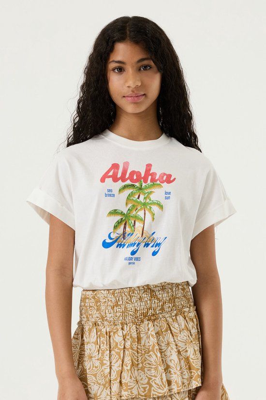 Garcia Meisjes Print T-shirt Wit Korte mouw