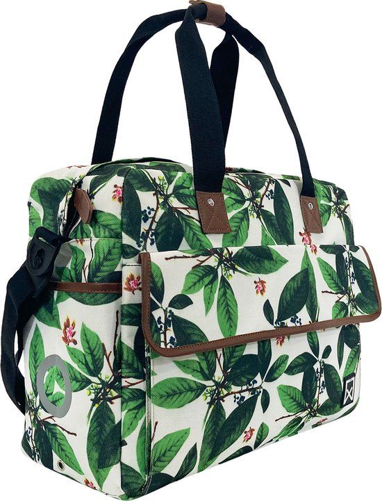 Willex Dubbele Fietstas Metropolis 34L Green Leaves - Achter - Polyester - Waterafstotend