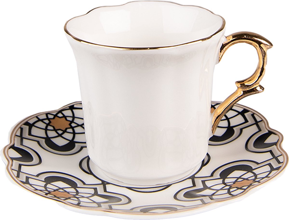 Clayre & Eef Kop en schotel 95 ml Wit Porselein Servies Cadeau voor haar Cappuccino