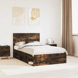 vidaXL - Bedframe - met - lade - Rook - Eiken - 120 - x - 190 - cm - Massief - grenenhout